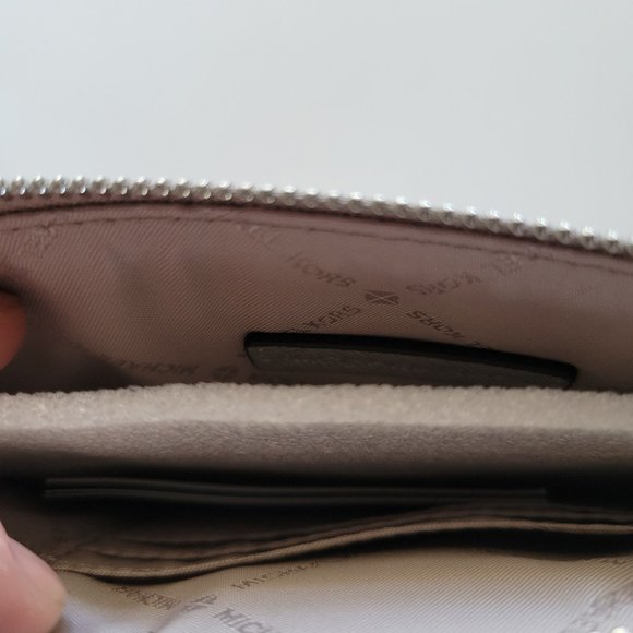 MICHAEL KORS SMALL LEATHER VINYL SILVER PEWTER JET SET CLUTCH COIN PURSE WALLET - Picture 4 of 4